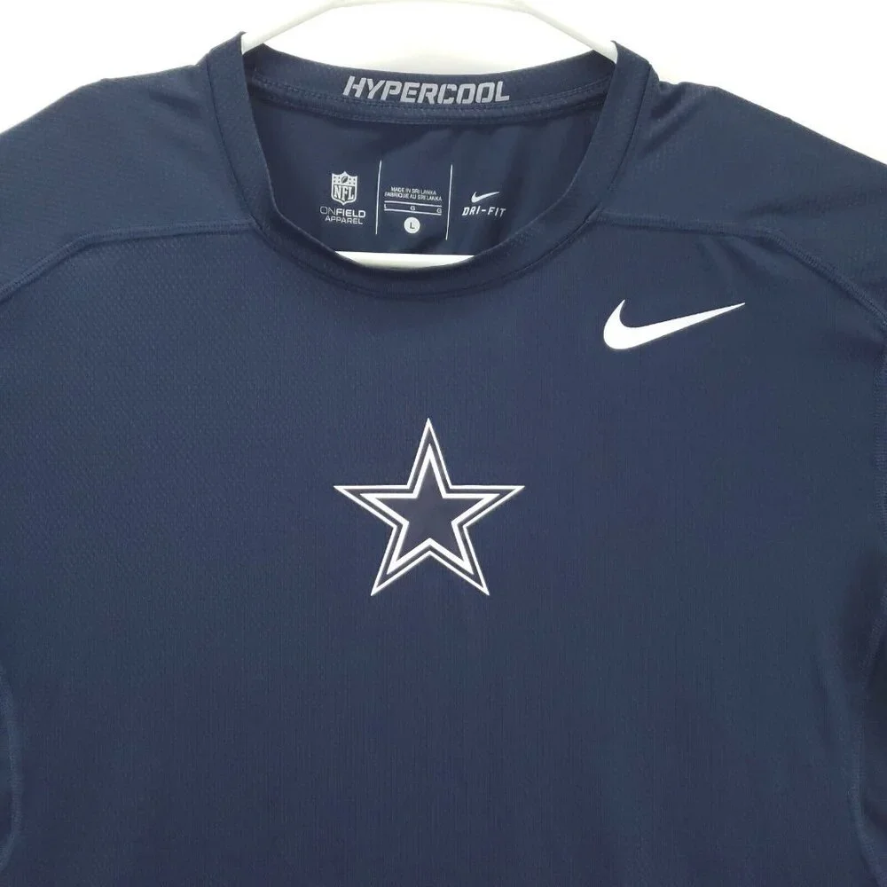 Nike Dallas Cowboys Shirt Mens Large Blue Dri-Fit Hypercool Stretch Crew Neck